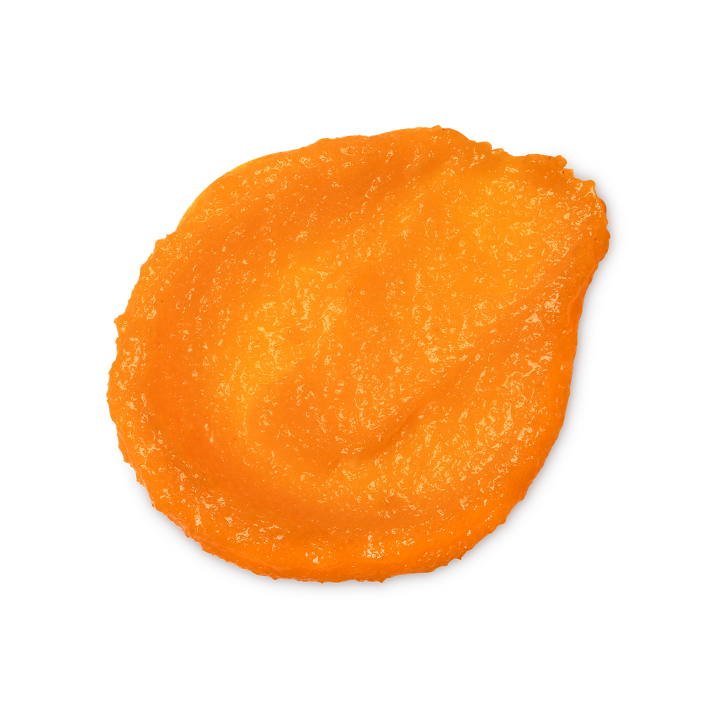 A swatch of bright orange, thick with sea salt, Orange body scrub.